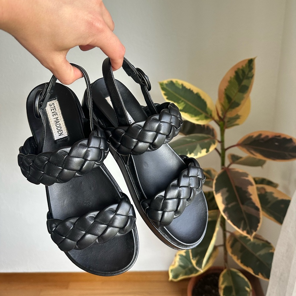 Steve Madden Black Braided Slingback Sandals - Picture 5 of 7